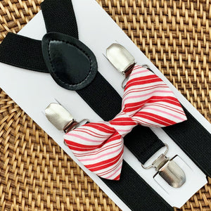 Candy Cane Bow Tie & Black Suspenders Set