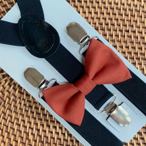 Terracotta Bow Tie & Black Suspenders Set