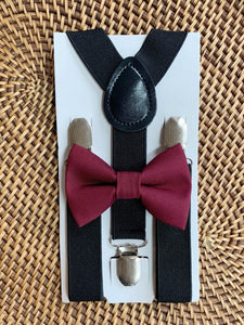 Cabernet Bow Tie & Black Suspenders Set