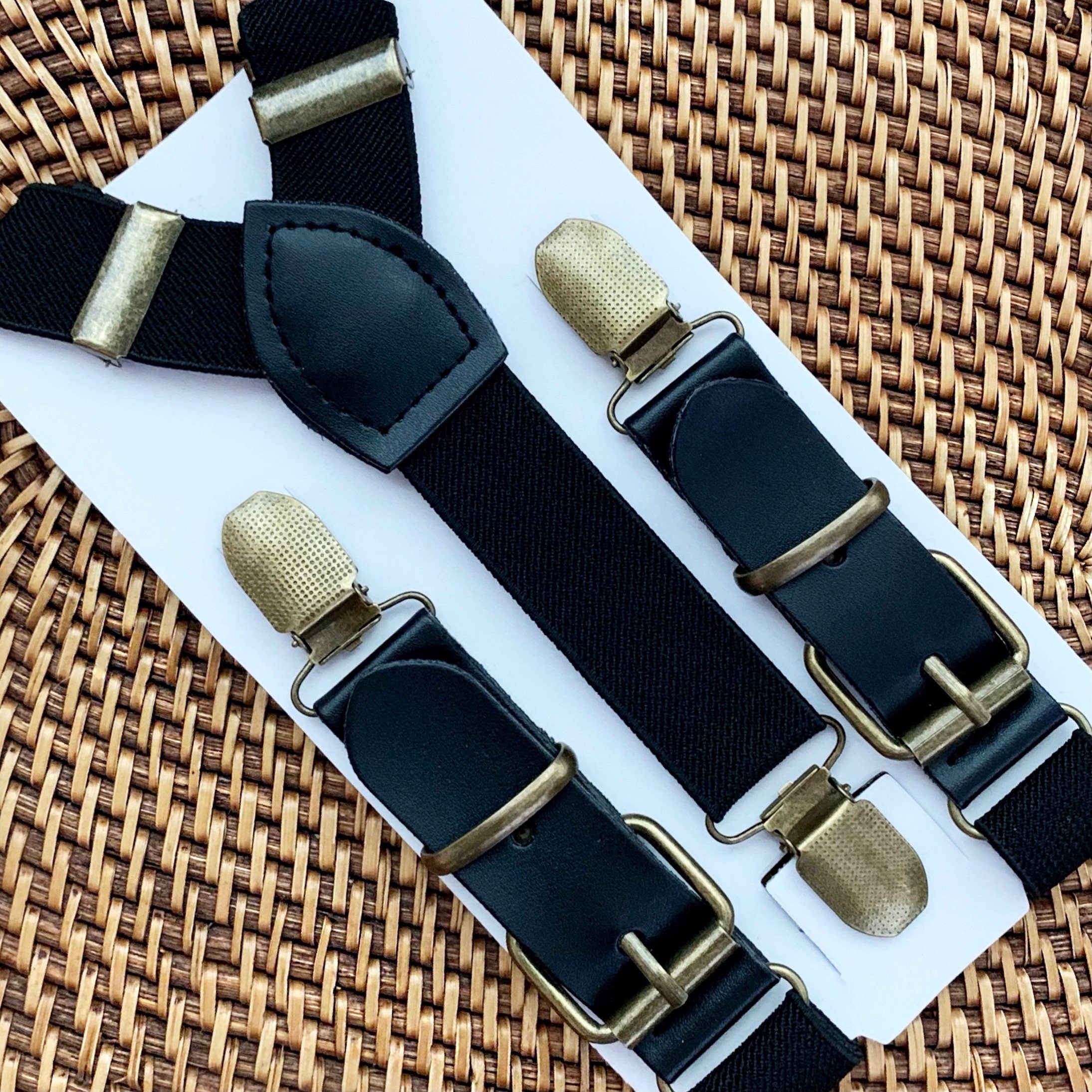 Black Buckle Suspenders with Brass Clips