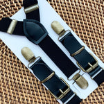 Load image into Gallery viewer, Black Buckle Suspenders with Brass Clips
