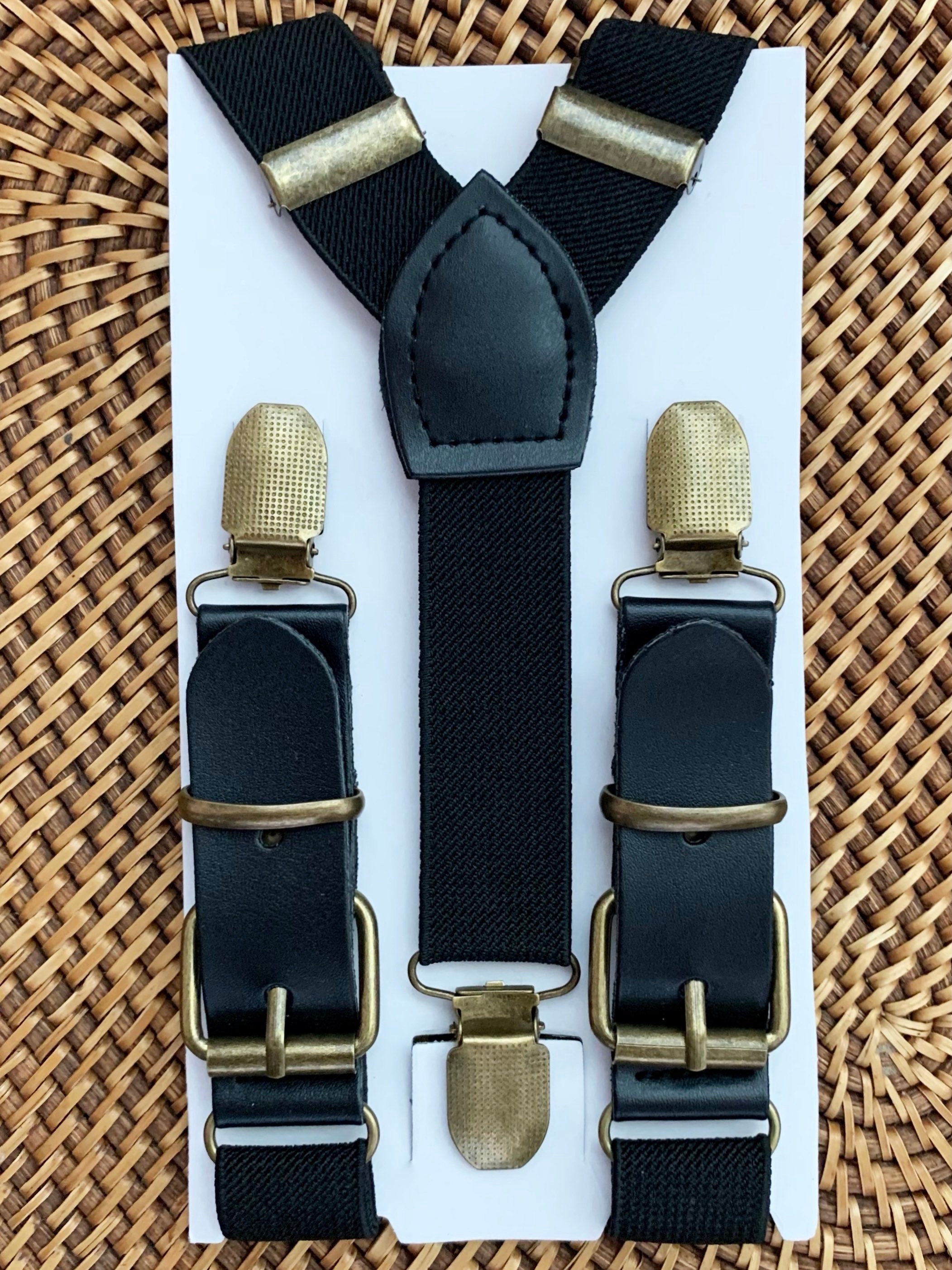 Black Vegan Leather Buckle Suspenders
