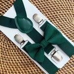 Load image into Gallery viewer, Juniper Green Bow Tie &amp; Juniper Green Suspenders Set
