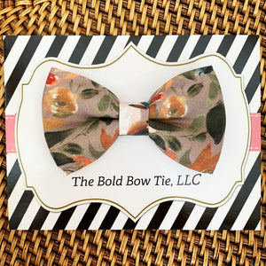 Taupe Autumn Floral Bow Tie for Dog and Cat Collar