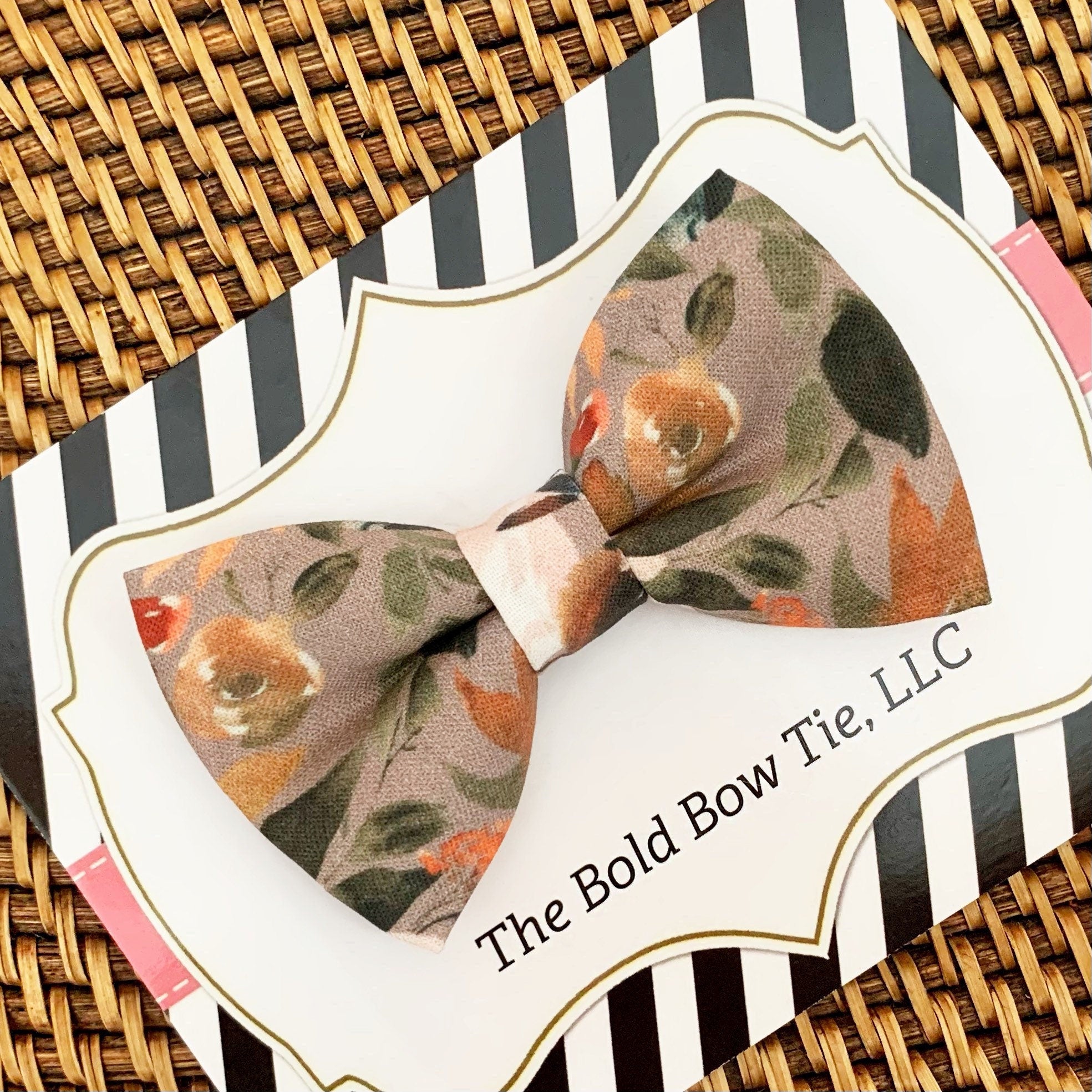 Taupe Autumn Floral Bow Tie for Dog and Cat Collar