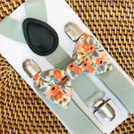 Load image into Gallery viewer, Peach Rifle Paper Co Garden Party Bow Tie &amp; Sage Suspenders Set

