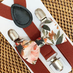 Load image into Gallery viewer, Ivory Terracotta Floral Bow Tie &amp; Terracotta Suspenders Set
