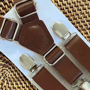 Dark Brown Vegan Leather Suspenders