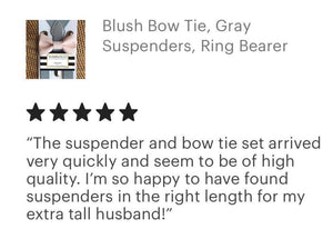 Blush Bow Tie & Light Gray Elastic Suspenders