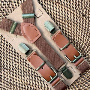Brown Vegan Leather Suspenders for Groomsmen, Brown Leather Suspenders, Cognac Suspenders for Men Groomsmen, Wedding Mens Suspenders