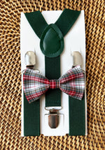 Load image into Gallery viewer, Red Green Plaid Bow Tie &amp; Green Suspenders, Christmas Bow Tie, Outfit for Boys, Toddler Suspenders, Baby Bow Tie Gift, Bow Ties for Men

