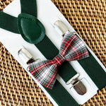 Load image into Gallery viewer, Red Green Plaid Bow Tie &amp; Green Suspenders, Christmas Bow Tie, Outfit for Boys, Toddler Suspenders, Baby Bow Tie Gift, Bow Ties for Men
