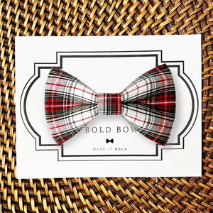 Red & White Tartan Plaid Bow for Dog Collar and Cat Collar