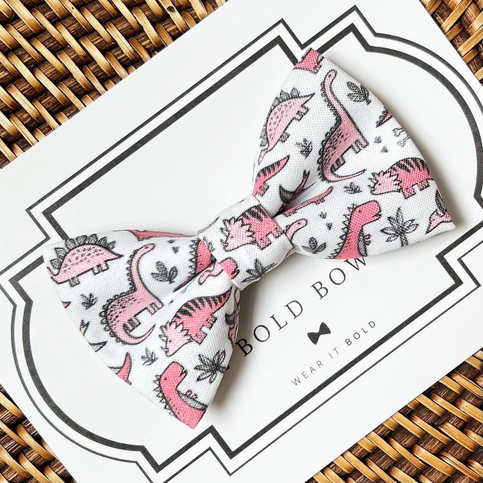 Pink Dinosaur Bow for Dog Collar and Cat Collar