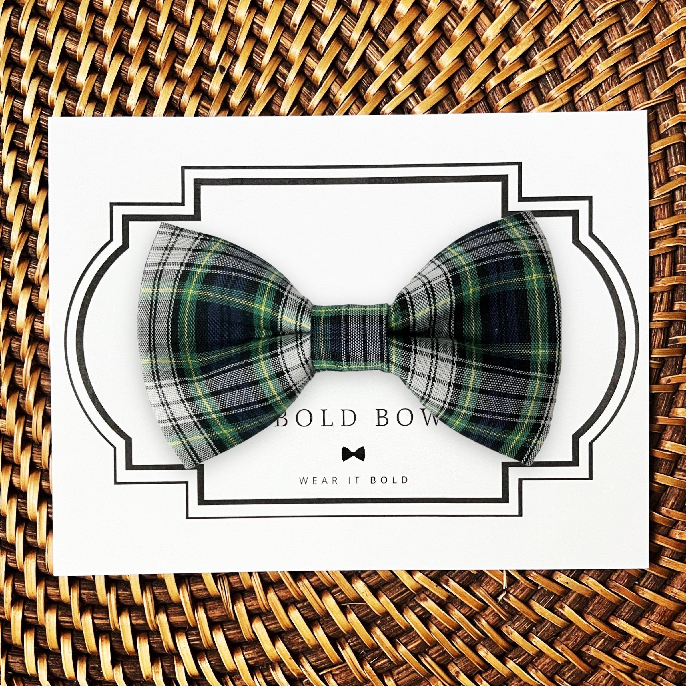 Navy, Green and White Tartan Plaid Bow for Dog Collar and Cat Collar
