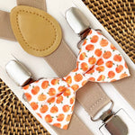 Load image into Gallery viewer, Watercolor Pumpkin Bow Tie &amp; Tan Elastic Suspenders
