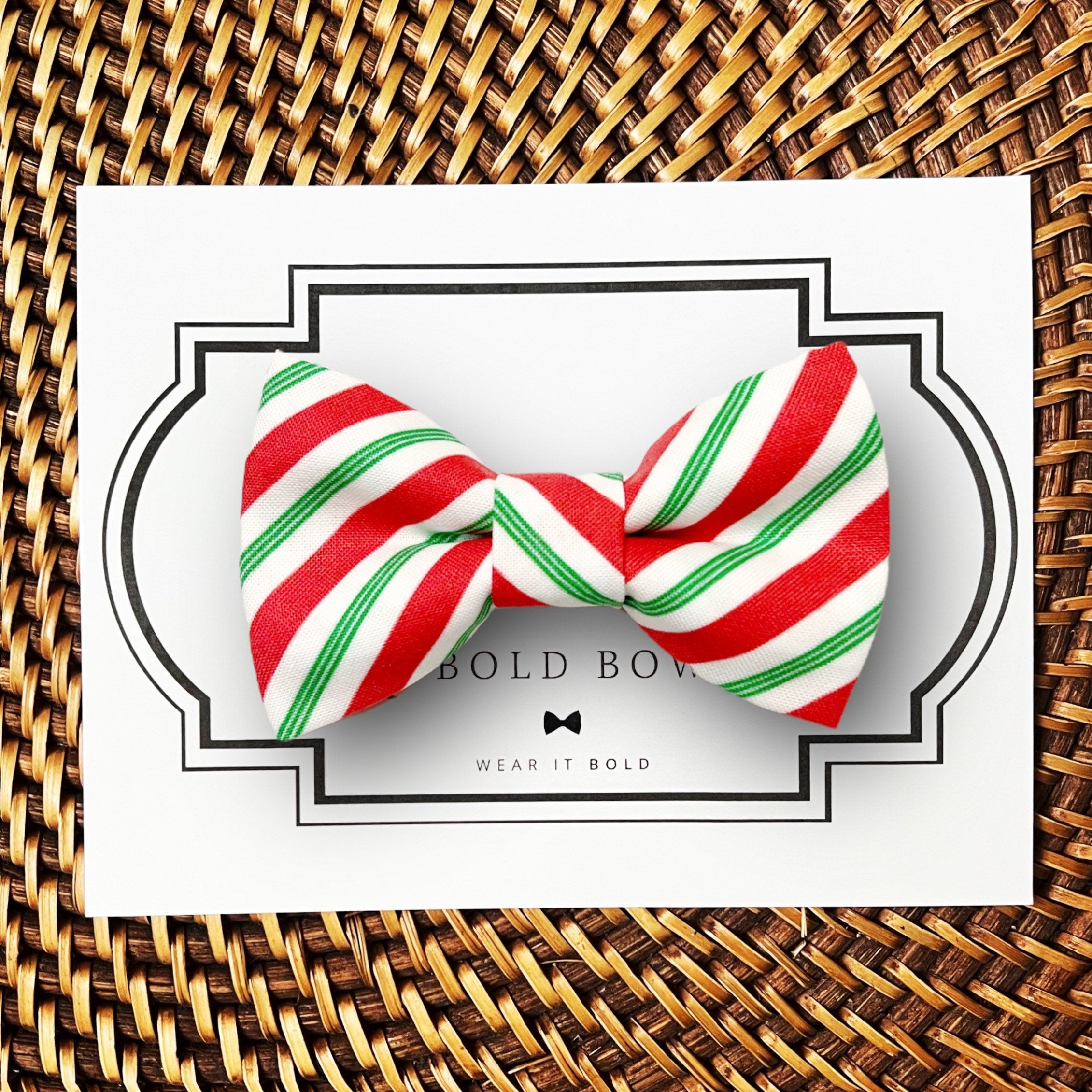 Red & Green Peppermint Stick Bow for Dog Collar or Cat Collar