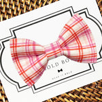 Load image into Gallery viewer, Pink &amp; Red Plaid Bow Tie for Dog Collar or Cat Collar

