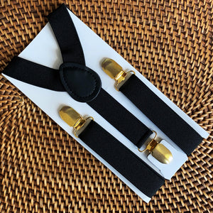 Black & Gold Floral Bow Tie and Black & Gold Suspenders Set